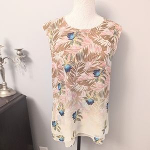 Cabi Parlor Top Orchid Print Sleeveless Chiffon